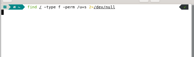 find / -type f -perm /u=s 2>/dev/null