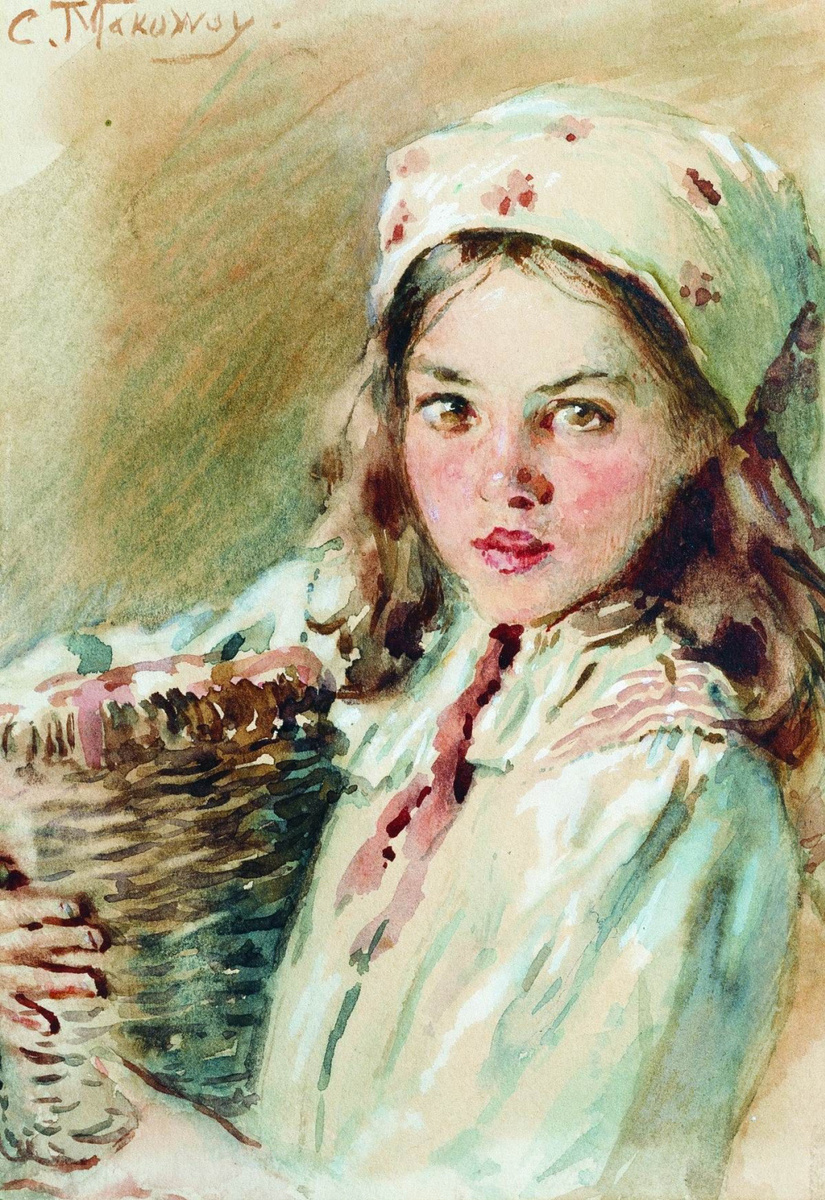 Головка девочки в платке. Константин Маковский. 