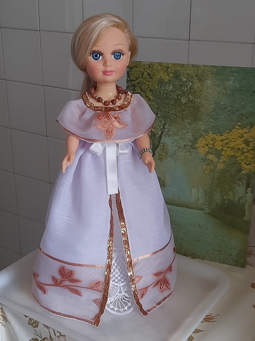 Бальное платье "Золотые туманы сентября" для куклы Анастасии. Сентябрь, 2024. 