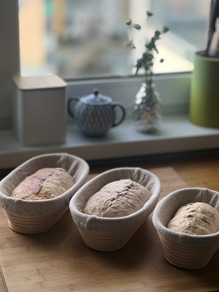 Заготовки хлеба на закваске Eva Bread после формовки перед холодной ферментацией 