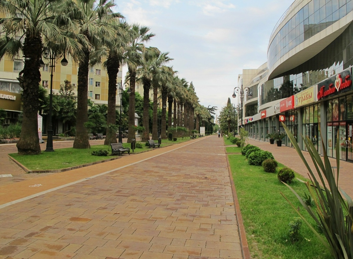 Навагинскую улицу иногда называют сочинским Арбатом. Зелёные насаждения, магазины, торговые центры, кафе, столовые, музеи — всё это делает пешеходную улицу привлекательной для туристов и жителей курортного города. Фото: Геннадий Л. / Яндекс Карты