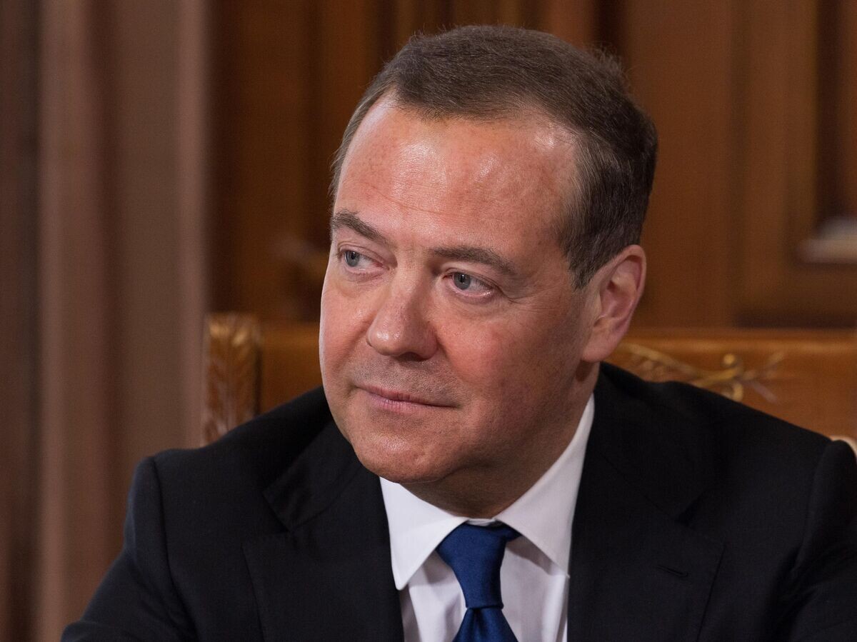    Заместитель председателя Совета безопасности РФ Дмитрий Медведев во время интервью российским СМИ© РИА Новости / Екатерина Штукина