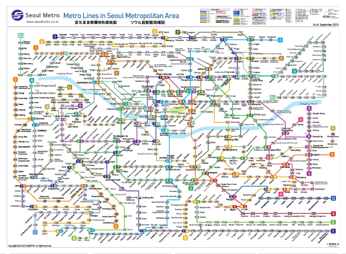 Карта Сеульского Метро (возможно актуальна на 19.09.2024)
