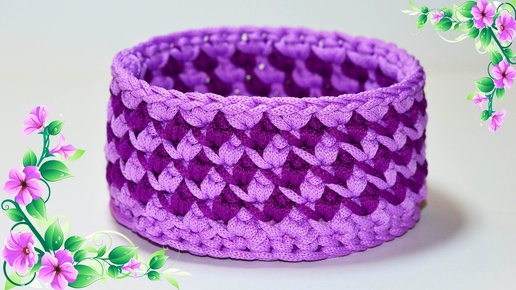 МК Корзина крючком из трикотажной пряжи. Basket crochet DIY