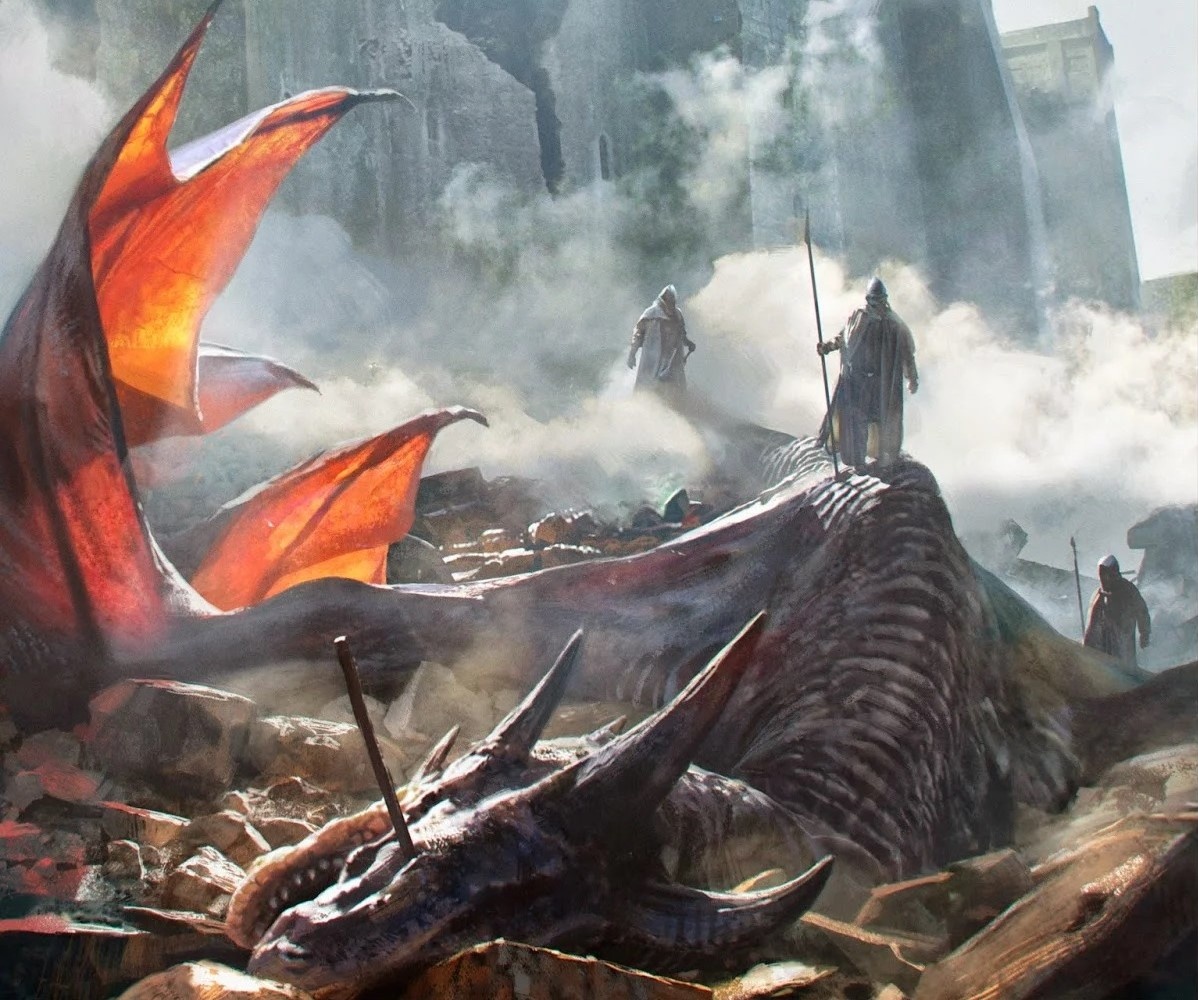Дорнийцы осматривают сбитую Мераксес (арт Chase Stone, awoiaf.westeros.org).