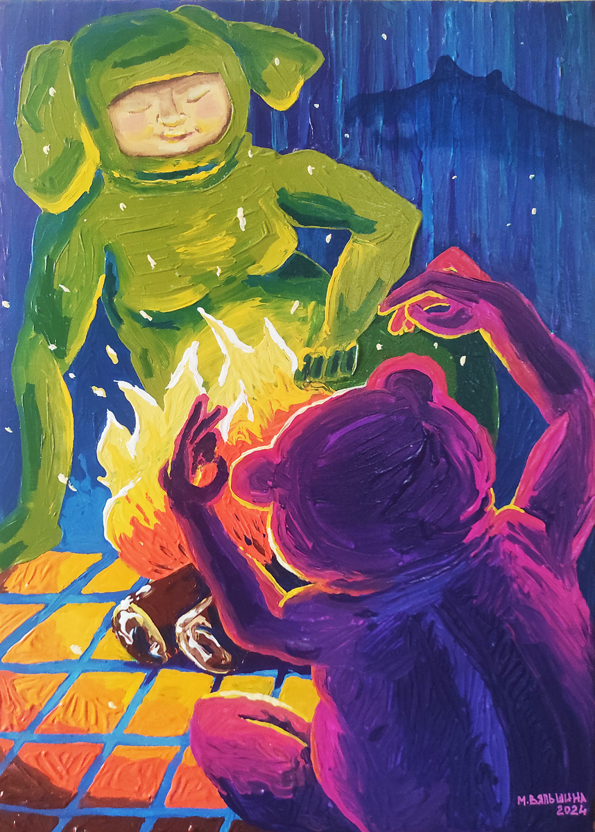 Мария Вяльшина, «Прогрев», 2024 год, 50х70 см, холст на подрамнике, акрил