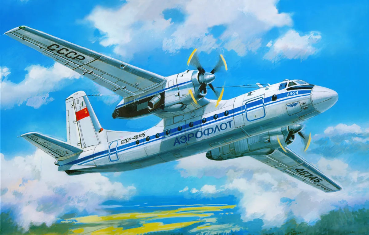 Ан-24. Автор: Adilhan_kz, источик: https://www.goodfon.com/aviation/wallpaper-an-24-turbovintovoy.html