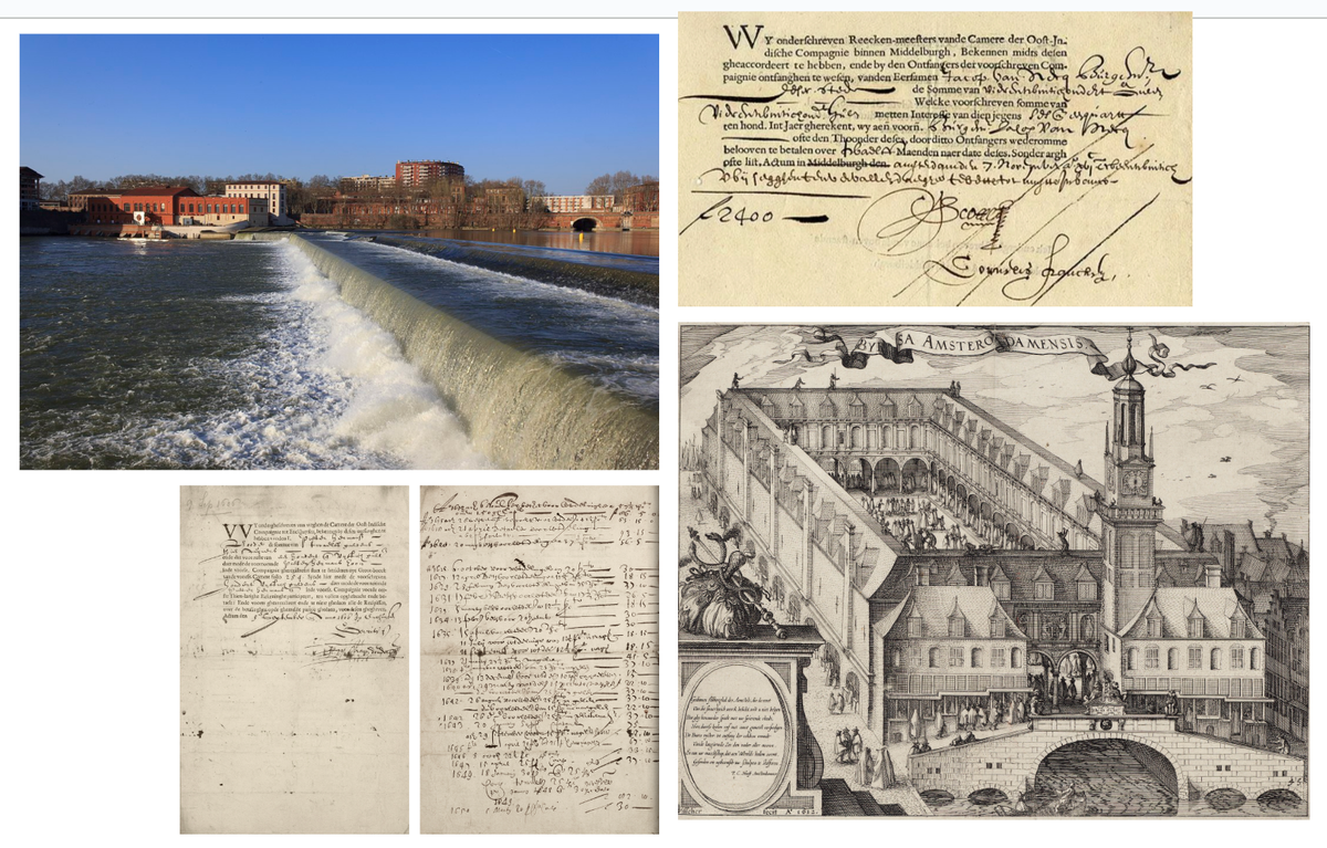 Базакль Тулузы сегодня, примеры акций, гравюра с видом Амстердамской биржи