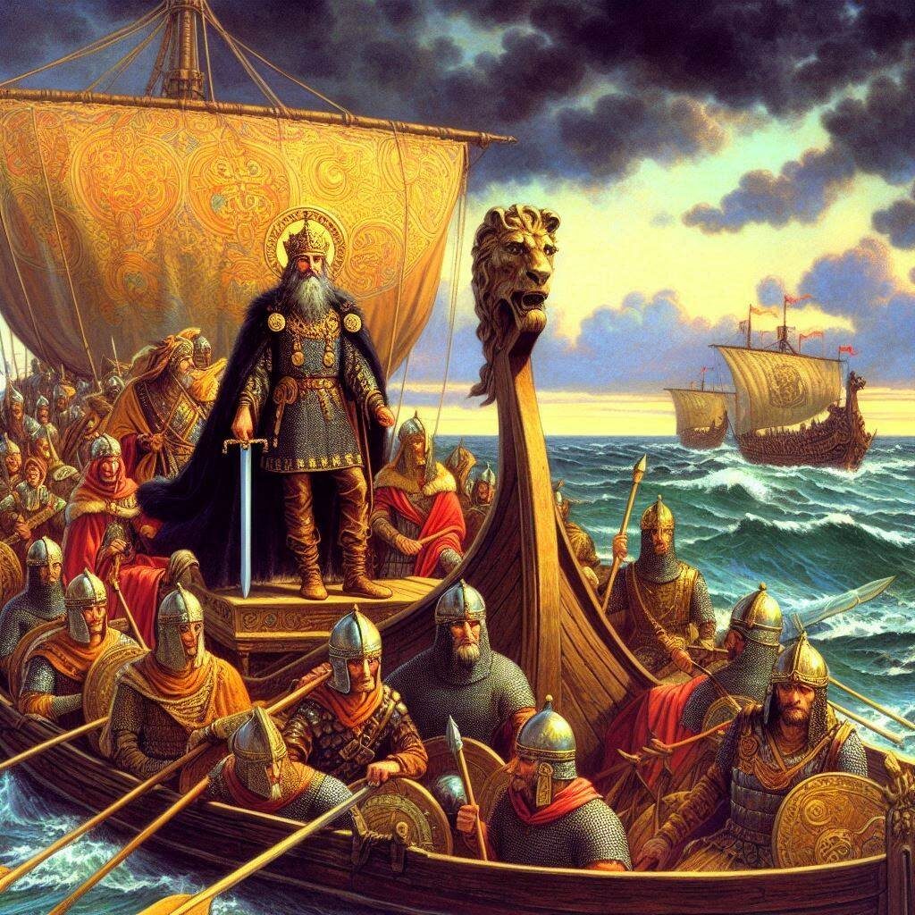 	В лето 988-е огромная рать во главе с князем Владимиром Святославичем отправилась в поход. Ладьи с русскими воями спустились вниз по Днепру и, преодолев бурные воды Понта Эвксинского, очутились у берегов Таврики. Оставив ладьи в тихом Ктеносском заливе, русские высадились на Гераклейском полуострове. Здесь стоял хорошо укрепленный город Херсонес. 	Первым, кого встретили русские ратники на Херсонесской земле, был человек в длинных до пят одеждах, с крестом на шее.
	- Кто ты есть и как твое имя? - спросил его князь Владимир.
	- Я священник из Херсонеса, а имя мое Анастасий. Дозволь и мне спросить тебя, княже, зачем с мечом к нам пожаловал? Ведь у нас с вами, россами, договор.
	На то князь ответил:
	- Нарушить договор меня вынудил византийский император. Не из жадности я решил воевать Корсунь, а чтоб с Византией породниться и христианство здесь принять. Я не хочу кровопролития. Пусть херсонеситы откроют мне ворота.
	- He поверят тебе, княже, херсонеситы и ворота не откроют. А силой побороть их будет нелегко. Они не пощадят жизни для защиты родного города. Но если ты и вправду задумал Христианство принять, я помогу овладеть городом. Отпусти только меня.
	Отпустил князь Анастасия, а с ним и толмача послал просить у херсонеситов открыть городские ворота и порешить дело миром. Но Толмач вернулся ни с чем. И когда русские приблизились к городским стенам, они были осыпаны стрелами и камнями. Видно было по всему, что херсонеситы твердо решили обороняться.