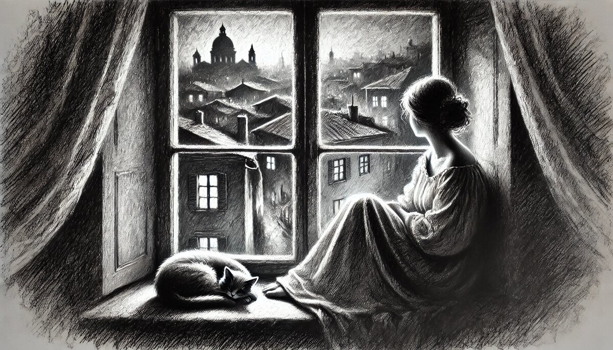 Марина присела на подоконник, рядом примостилась Книжа, уютно свернувшись клубочком.