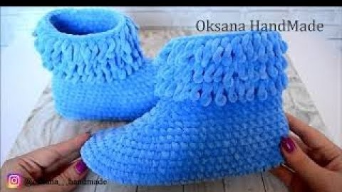 Самые удобные домашние плюшевые сапожки крючком. Home Slippers boots