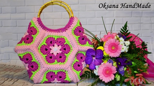 Сумка крючком из трикотажной пряжи. Bag crochet