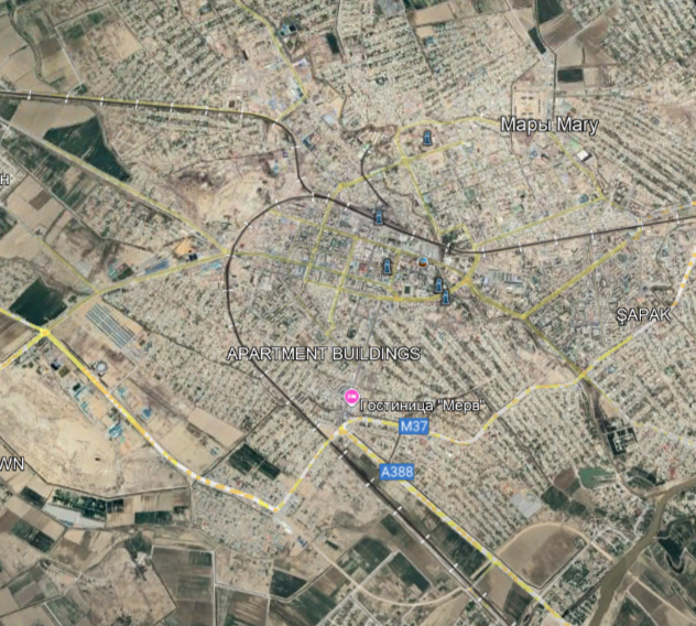 Разворот железной дороги в Мерве. Google.Earth