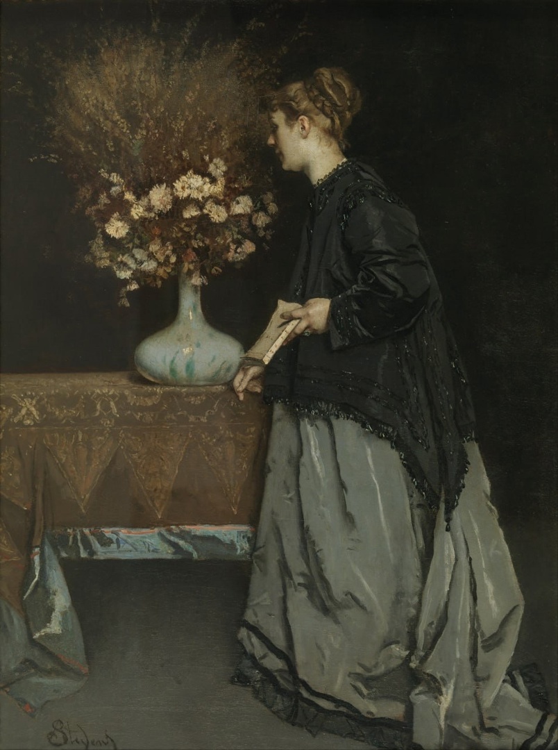 «Осенние цветы» (Autumn Flowers) — картина, написанная бельгийским художником Альфредом Стивенсом в 1867 году.

Композиция произведения проста: букет осенних цветов на фоне бархатной драпировки. Однако за этой кажущейся простотой скрывается глубокий символизм. Цветы, окрашенные в приглушённые тёплые тона, напоминают о яркости и интенсивности лета, которое, подобно человеческим желаниям и страстям, затихает, уступая место задумчивой меланхолии осени.

Один из центральных аспектов произведения — это буйство оттенков и текстур, которые Стивенс смело использует, чтобы оживить предметы и вызвать у зрителя глубокие чувства.

Важна и эмоциональная сила, запечатлённая в опадающих цветах, — метафора цикличности жизни и природы. Возможно, в этих букетах скрыта тонкая ностальгия по ушедшим временам, по утраченным мгновениям, которые, несмотря на всю их быстротечность, остаются с нами в форме воспоминаний и чувств.

Размеры картины: 74,5 × 55 см.

Место нахождения: Королевские музеи изящных искусств Бельгии в Брюсселе. 