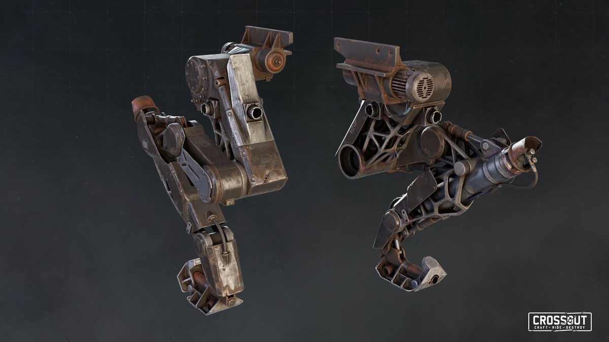 Легкая робо-нога «Тэнгу»
Редкость: эпическая.
ОМ: 800.
Макс. скор. ходовой: 90 км/ч.
Грузоподъемность: +4700 кг.
Мощность кабины: -25%.
10% сопротивления взрывному урону, 30% сопротивления таранному урону и 20% сопротивления контактному урону.
Прочность: 1070 ед.
Масса: 1120 кг.
Перк: при активации совершает короткий и быстрый рывок по направлению движения бронемобиля. Перезарядка — 4 с. При контакте бронемобиля с противником способность блокируется на 2 с.