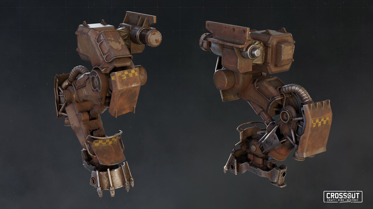 Тяжелая робо-нога «РН-М Дино»
Редкость: эпическая.
ОМ: 1000.
Макс. скор. ходовой: 70 км/ч.
Грузоподъемность: +6800 кг.
Мощность кабины: -50%.
25% сопротивления взрывному урону, 20% сопротивления таранному урону и 20% сопротивления контактному урону.
Прочность: 1550 ед.
Масса: 1750 кг.
Перк: позволяет взлететь на короткое время. Задержка перед остыванием — 4 с.