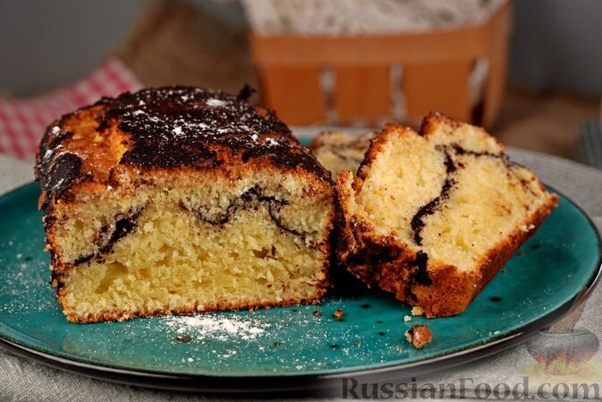 творог, масло сливочное, яйца, сахар, мука, разрыхлитель, какао-порошок, сахарная пудра