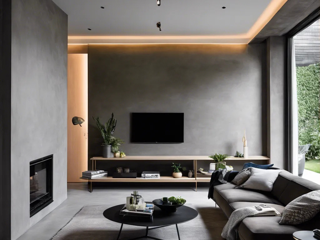 Гостиная в современном стиле: стены покрыты микробетоном
Источник: https://nomaddesign.ru 