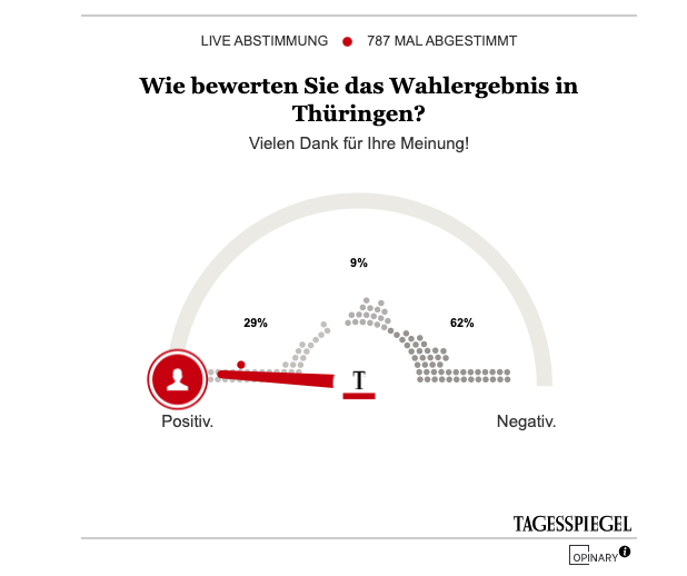 Опрос на сайте: «Как в оцениваете результаты прошедших выборов в Тюрингии?» достаточно красноречиво говорит об аудитории Tagesspiegel.