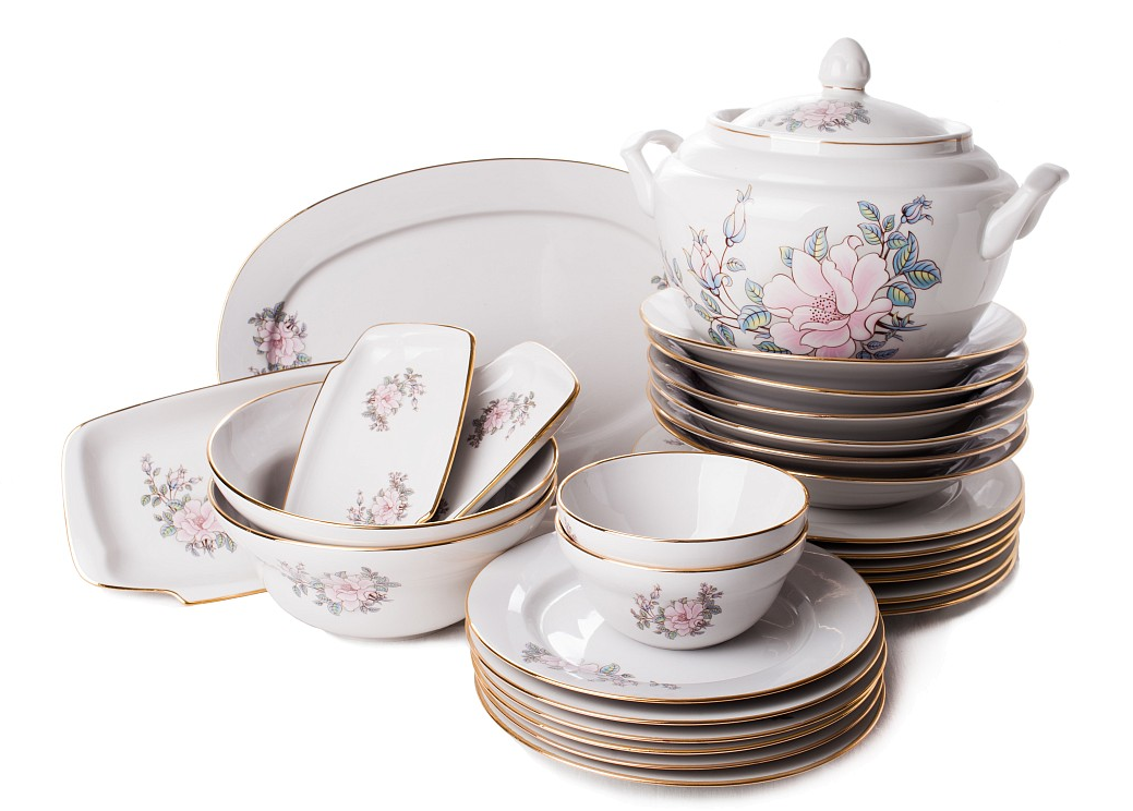 Сервиз в росписи "Контесса" на фасоне "Август" до сих пор в продаже. Фото взято из свободного доступа в интернете.