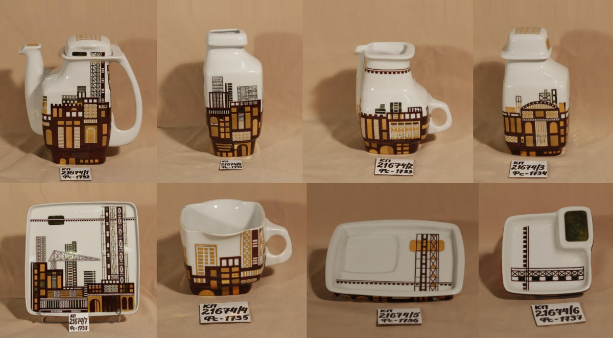 Предметы фасона "Индустрия". 1988. Автор форм Золотов Ю.Б., автор росписи Горькова А.А. Государственное бюджетное учреждение культуры Московской области "Государственный историко-художественный музей "Новый Иерусалим"