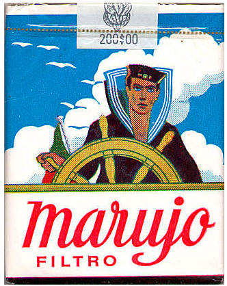 "Marujo" Filtro. Азорские острова, 1990 год. 20 штук с фильтром в мягкой упаковке. Смола 16 мг, никотин 1,0 мг. Цена (была) 200 эксудо. Производитель: "Fábrica de Tabaco Micaelense, E.P.". Владелец торговой марки: "Fábrica de Tabaco Micaelense, E.P.".
