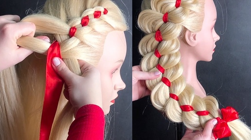 Как ЛЕГКО Начать косу с лентой? Прическа в школу на бок из 4 прядей. Side French Braid ©LOZNITSA