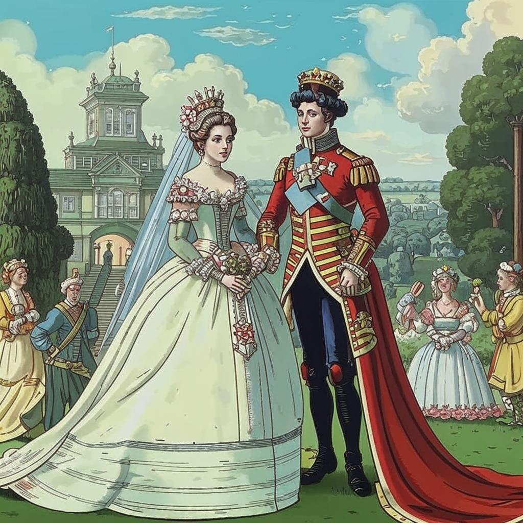 Версия ИИ: австрийская принцесса выходит замуж за будущего французского короля. Изображение сгенерировано с помощью ИИ.