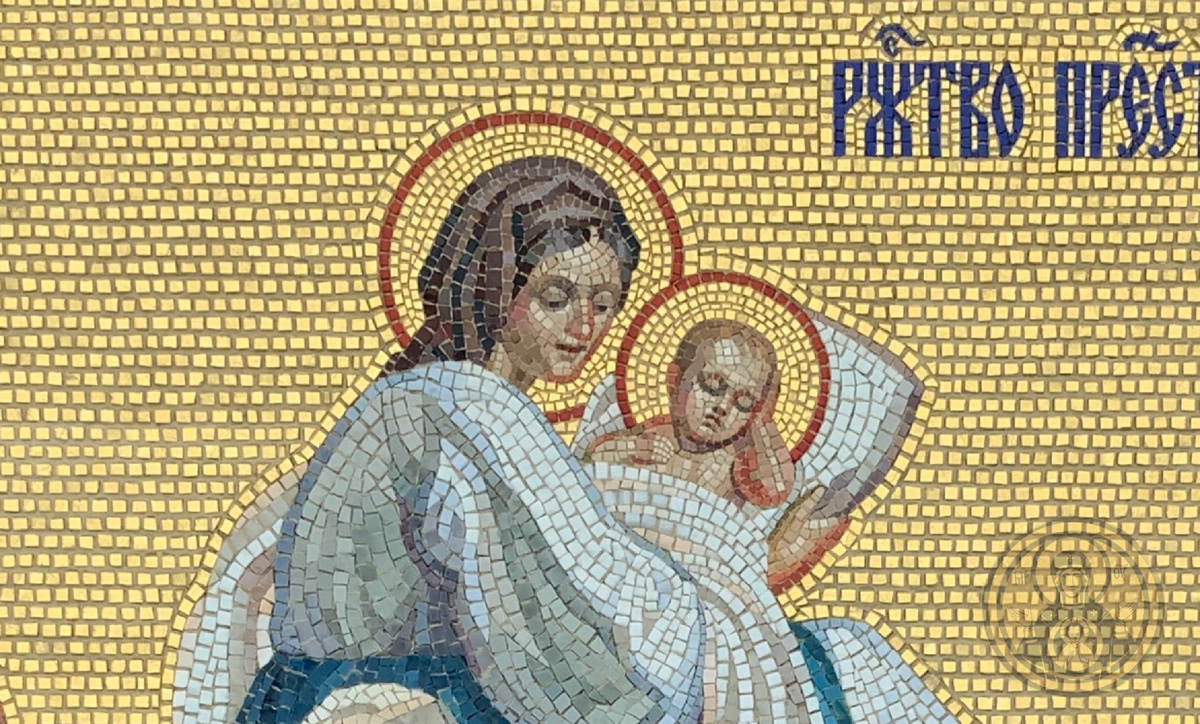 Святая Анна с младенцем Марией фрагмент мозаичной иконы