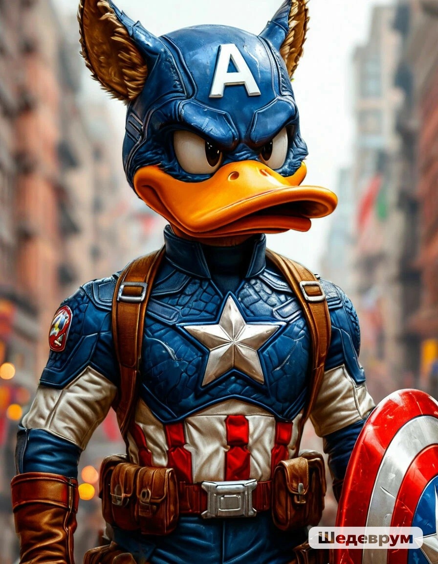 Скрудж Макдак в костюме Капитана Америки