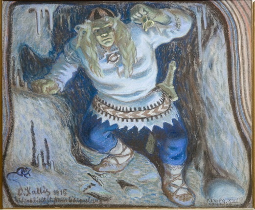 «Калевипоег в подземном царстве», художник Оскар Каллис, прибл. 1912-1915 гг.