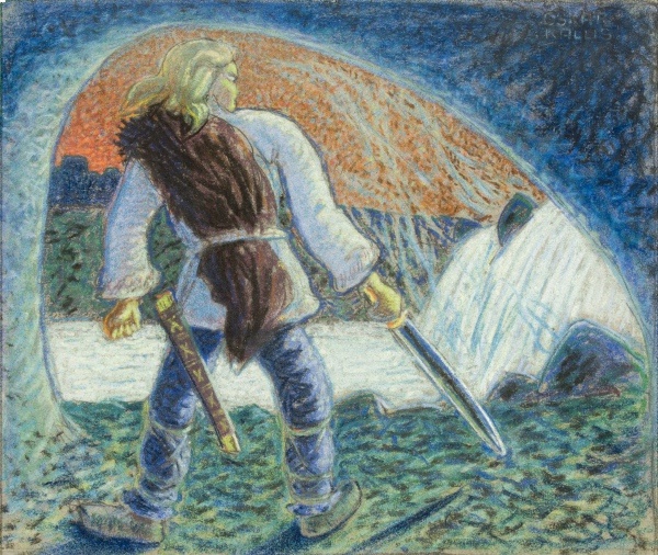 «Калевипоег с мечом», художник Оскар Каллис, прибл. 1912-1915 гг.