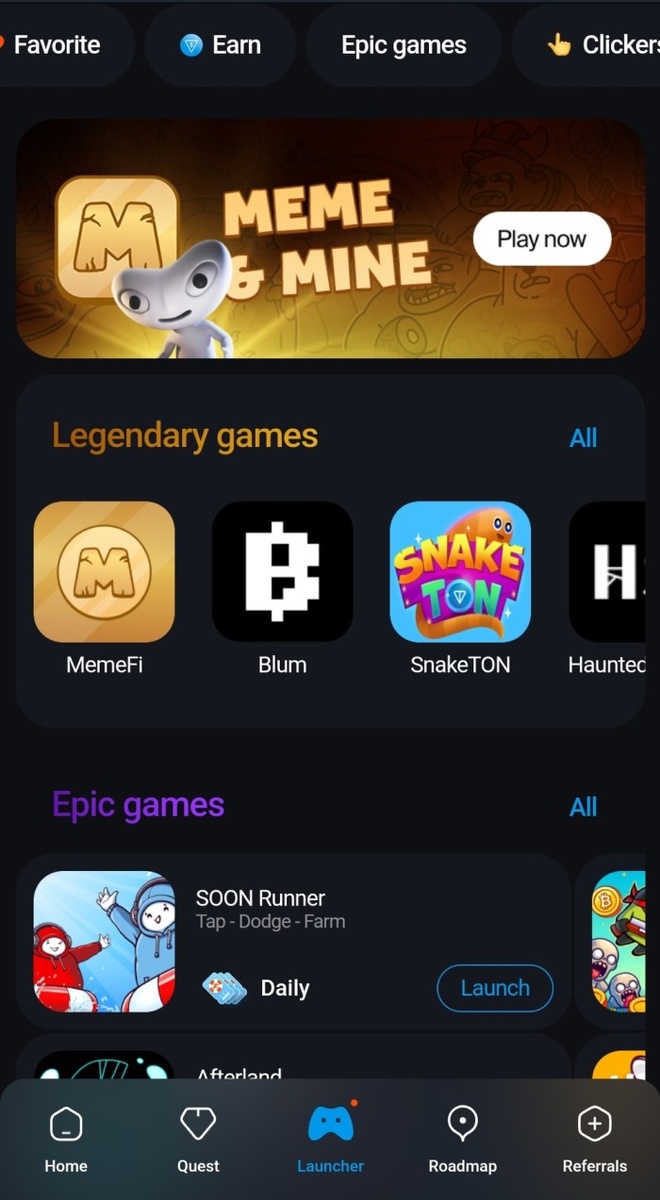 Каталог игр TON Station (вкладка Launcher).