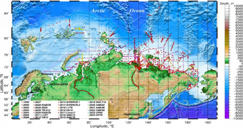 Карта-схема авторских экспедиций и маршруты с динамическим мониторингом парниковых газов на акватории СМП