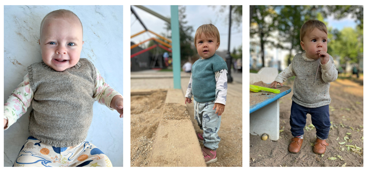 детская вязаная жилетка на моей младшей дочери и на племяннице