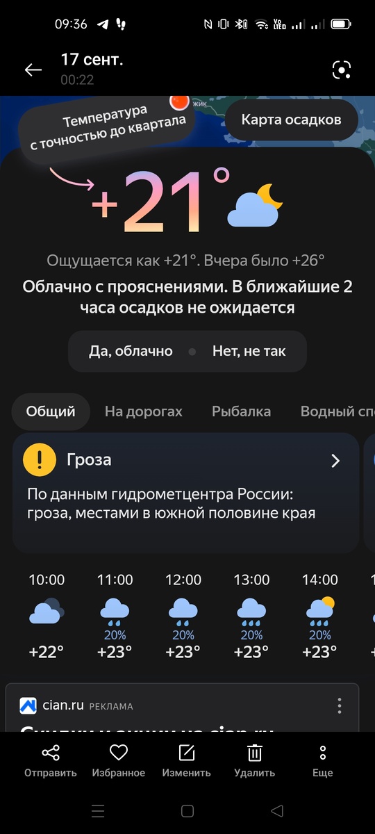 Прогноз погоды обещает дождь