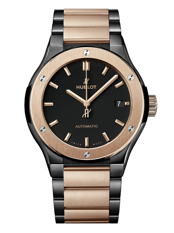 Часы Hublot Classic Fusion Ceramic King Gold Bracelet в 45 мм корпусе из керамики и розового золота с указателем даты
