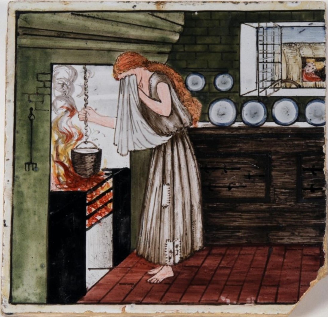 Художественная плитка по мотивам сказки о Золушке. Эдвард Коули Берн-Джонс и Майлз Фостер. 1862 г. 