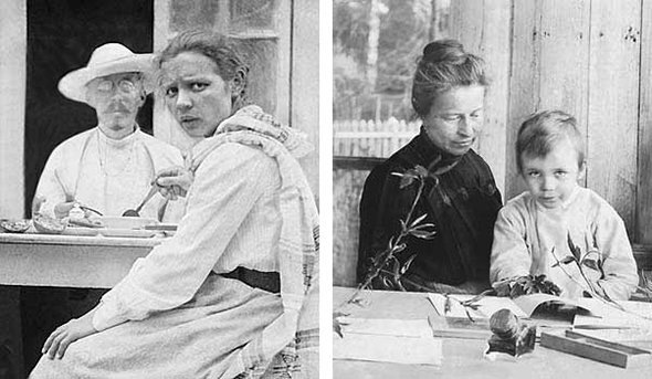 Слева: родители Андрея Колмогорова. Справа: Вера Яковлевна Колмогорова с юным Андреем