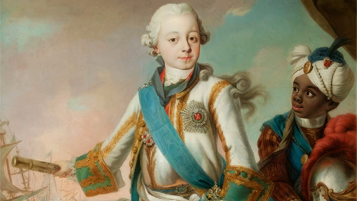 Портрет великого князя Павла Петровича с арапчонком. 1765–1766. Художник Стефано Торелли