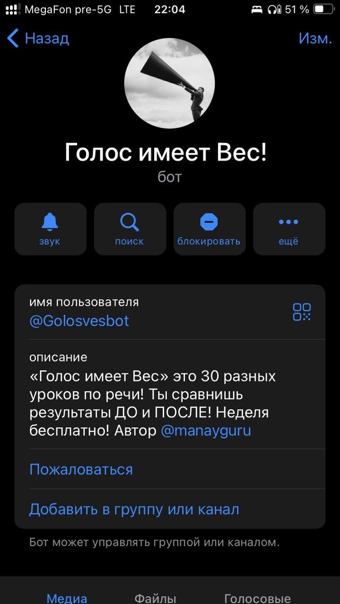 Скрин с телеграм бота "Голос имеет Вес"