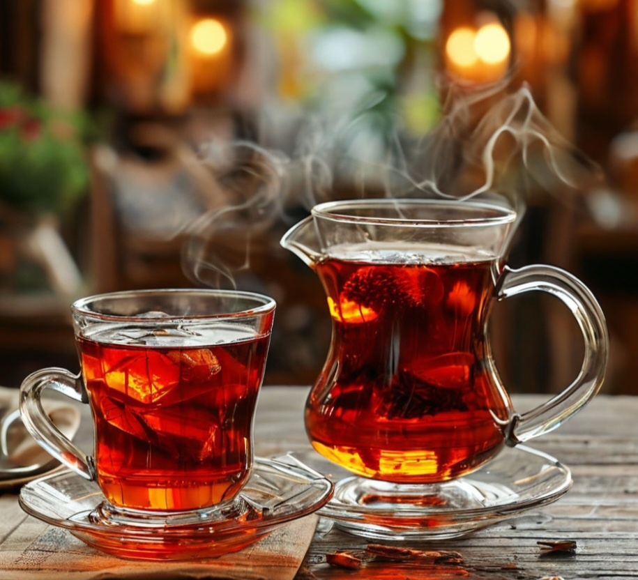 Чай в турецких стаканчиках от Шедеврума. Хотя, обычно в чае ничего не плавает, только лимон могут класть, но редко.