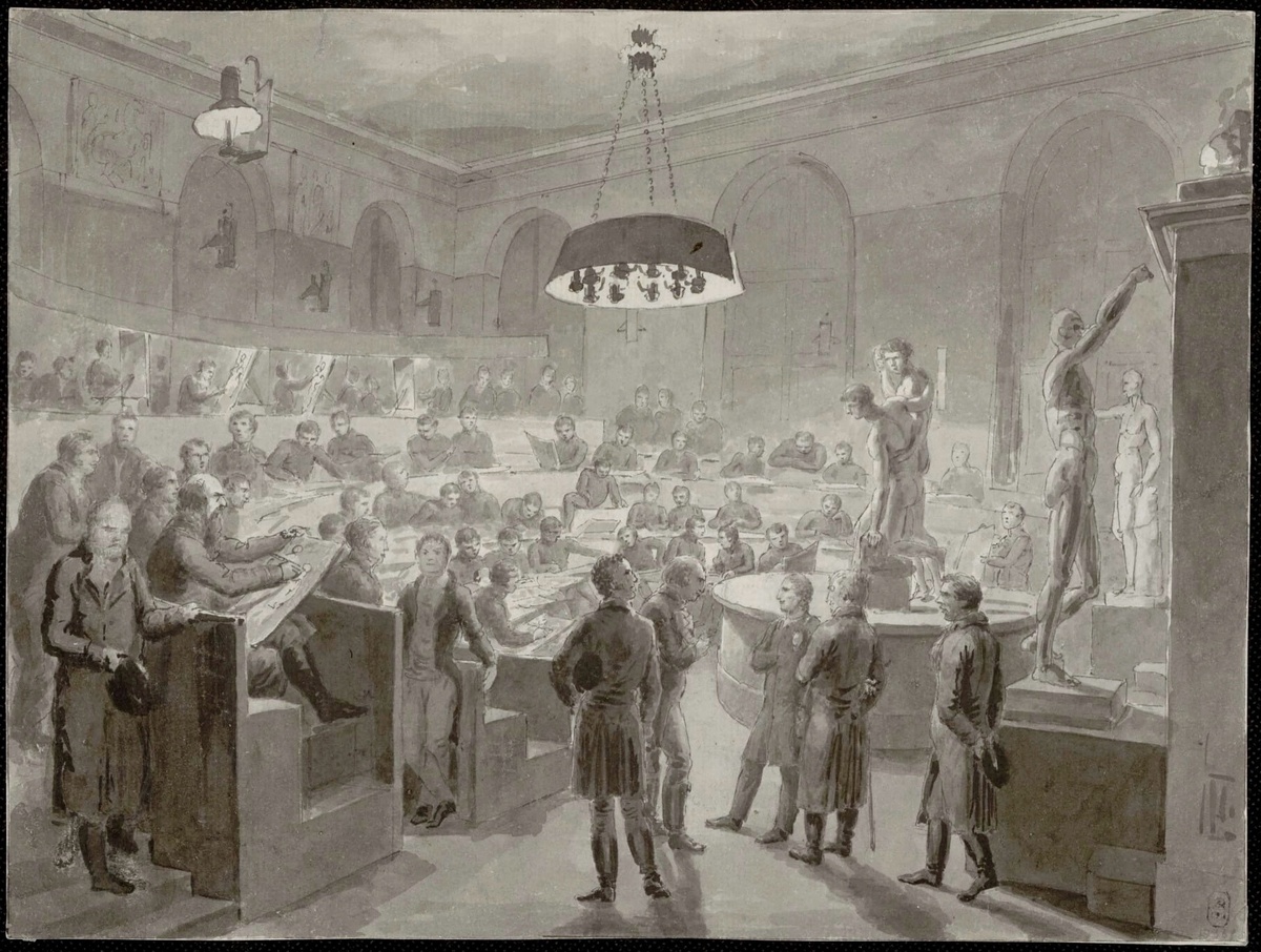 Алексей Гаврилович Венецианов (1780–1847)
Натурный класс Академии художеств
1824
Бумага, тушь
НИМ РАХ