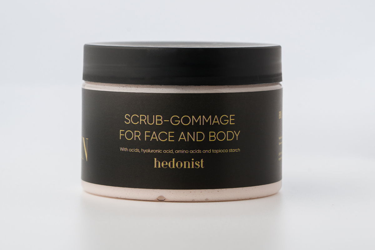 Скраб- гоммаж для лица и тела с кислотами, гиалуроновой кислотой, аминокислотами Hedonist
