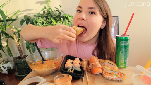 МУКБАНГ как похудеть? Мой вес Роллы из «много лосося», вкусно?) mukbang sushi