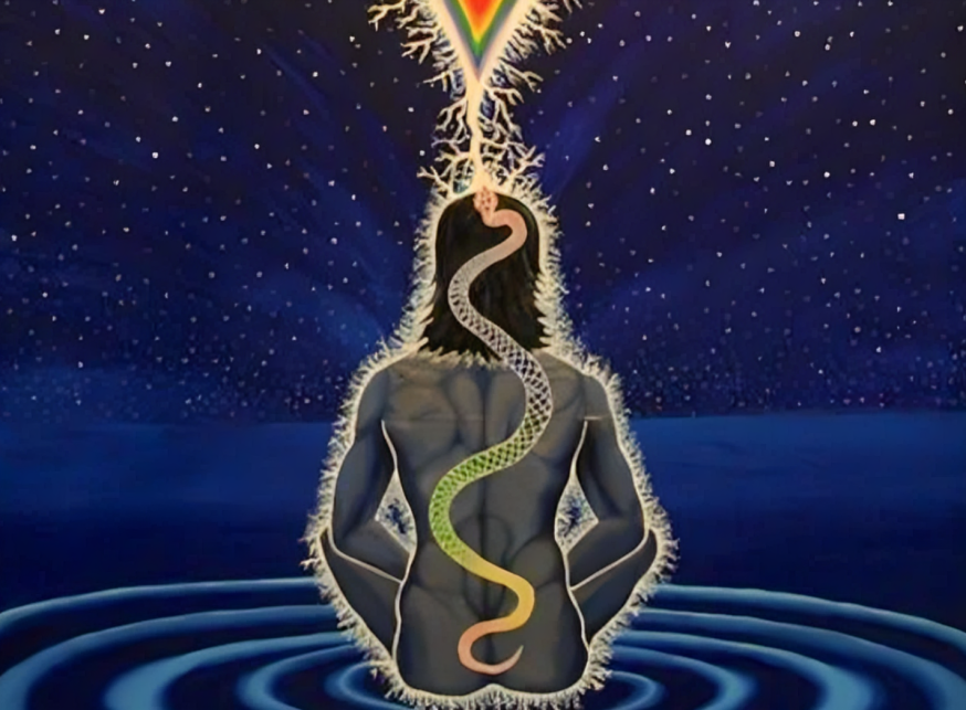 Преграду к подъему энергии символизирует лежащая свернувшаяся в кольцо змея – кундалини.