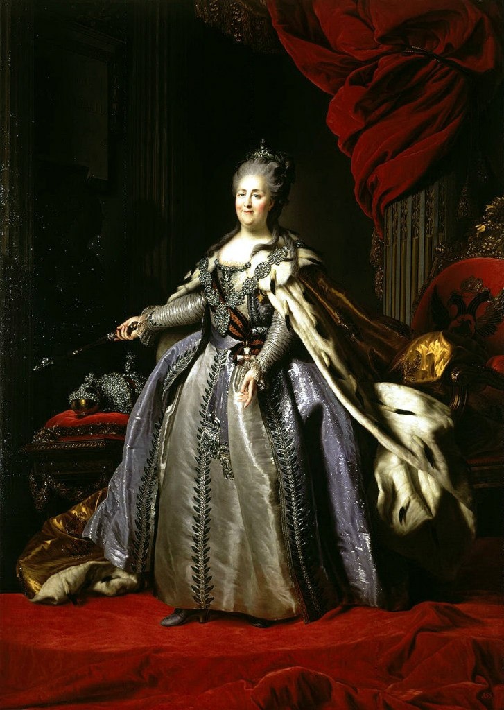 Портрет императрицы Екатерины II 1780-е гг. Художник Федор Степанович Рокотов. Здесь императрице за пятьдесят лет. Этот известный портрет находится в Государственном Эрмитаже
