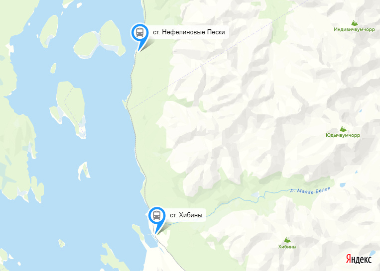 © yandex.ru/map-constructor (На перегоне построили 11,1 км нового пути. А на станции Хибины удлинили до 1050 м приемоотправочные пути)