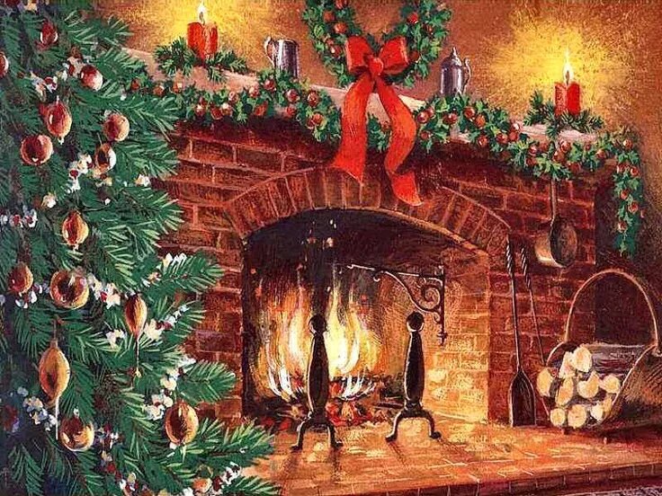 Рождественский камин. Живопись