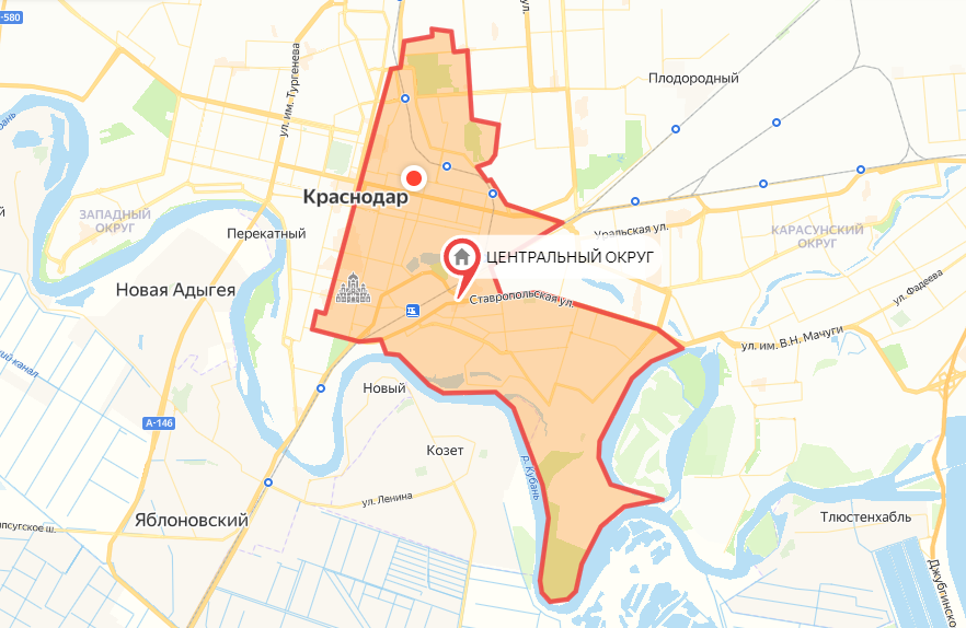 Карта Центрального округа г. Краснодар